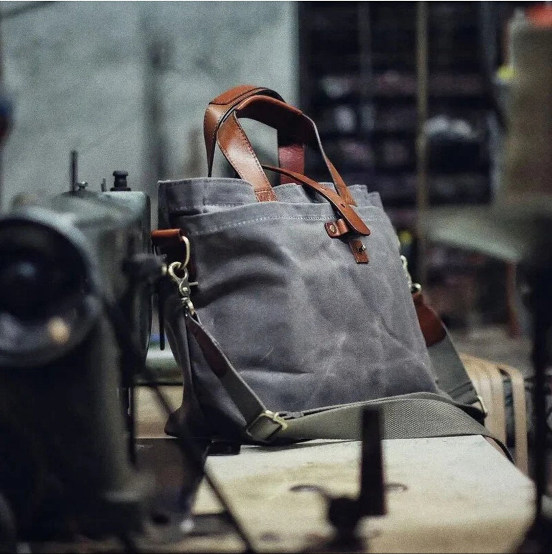 Moritz | Gewachste Canvas Tote Bag mit Lederdetails wasserfest robust