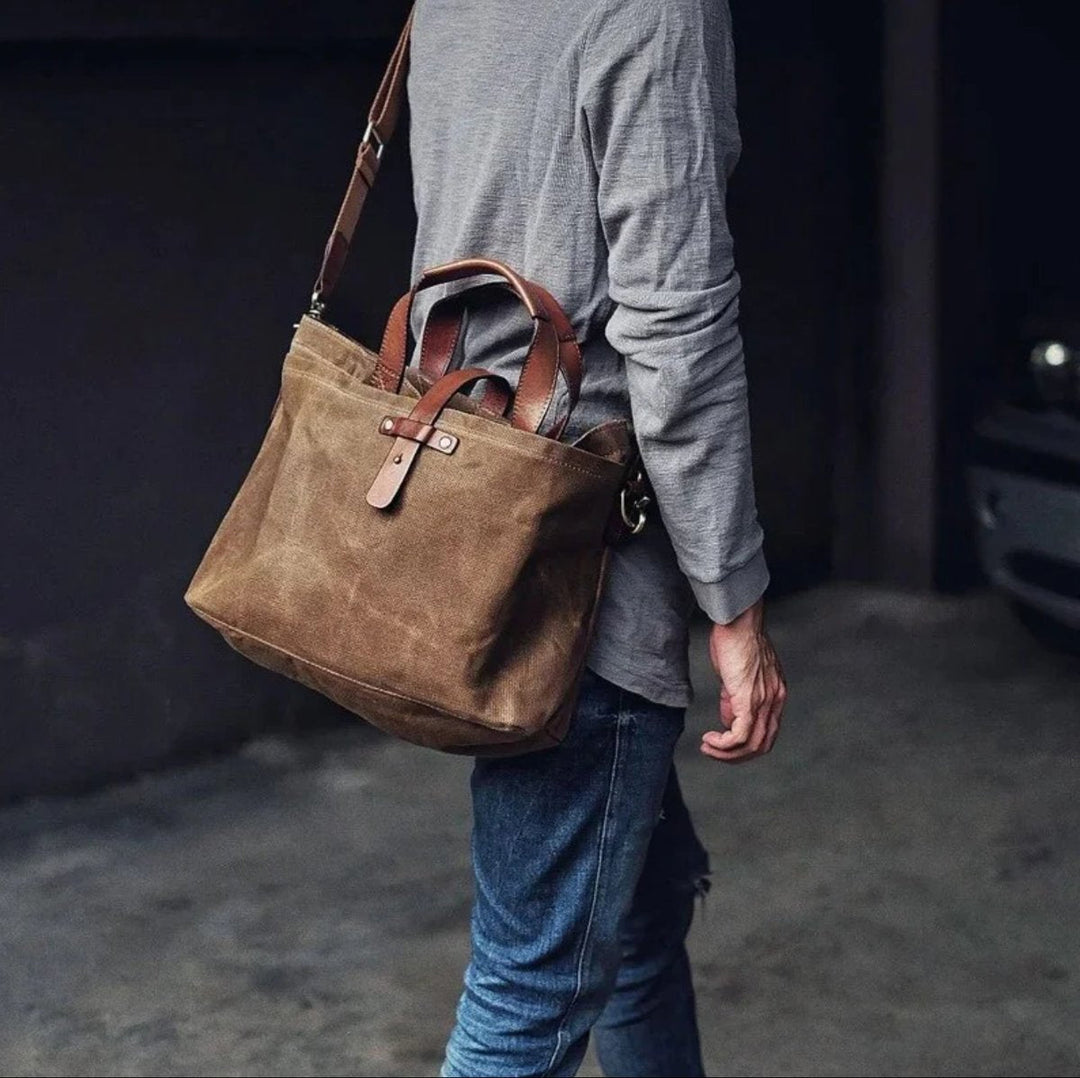 Moritz | Gewachste Canvas Tote Bag mit Lederdetails wasserfest robust