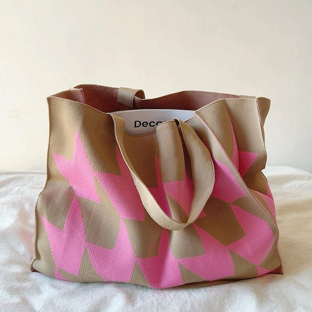 Nora | Grafischer Canvas Tote Bag Damen Shopper in Beige-Rosa