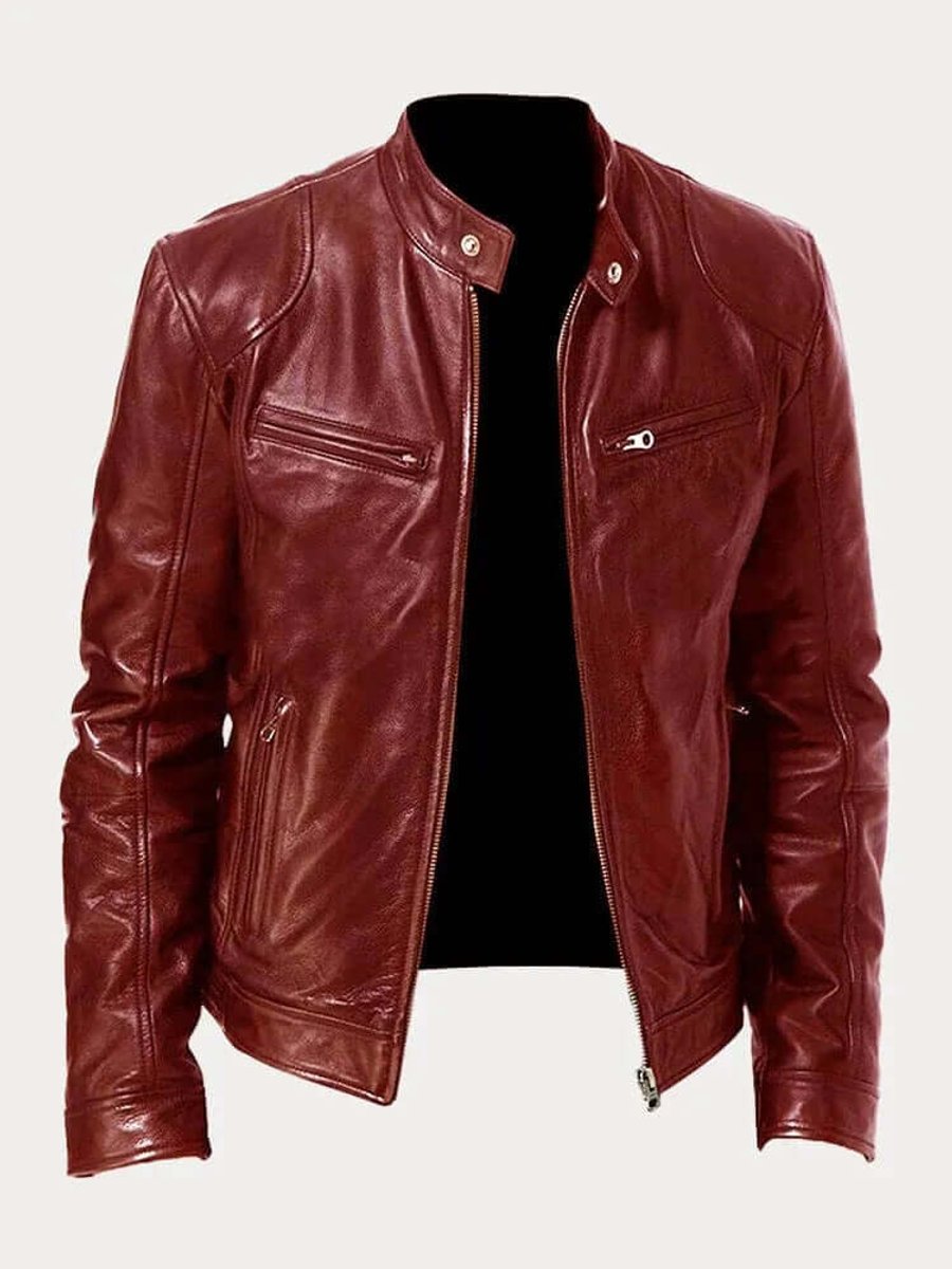 Stefan | Herren Klassische Slim-Fit Echtleder Bikerjacke