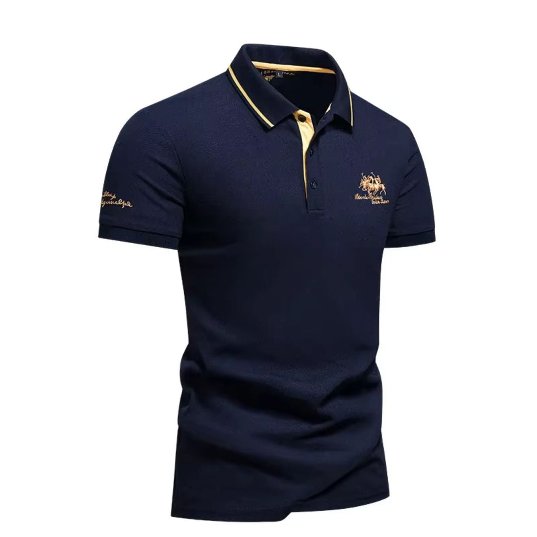 Leon | Herren Kurzarm-Poloshirt atmungsaktiv kontrastierend gestreifter Kragen