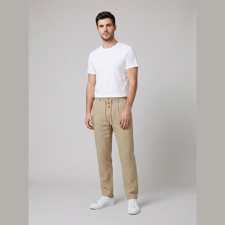Felix | Herren Leinen Relaxed-Fit Bundfalten-Hose mit Kordelzug