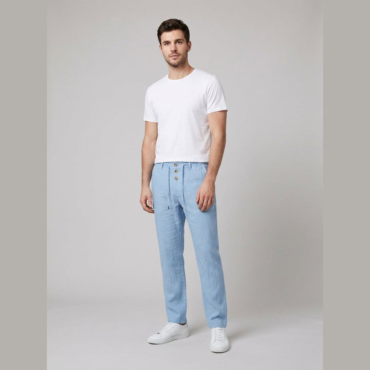 Felix | Herren Leinen Relaxed-Fit Bundfalten-Hose mit Kordelzug