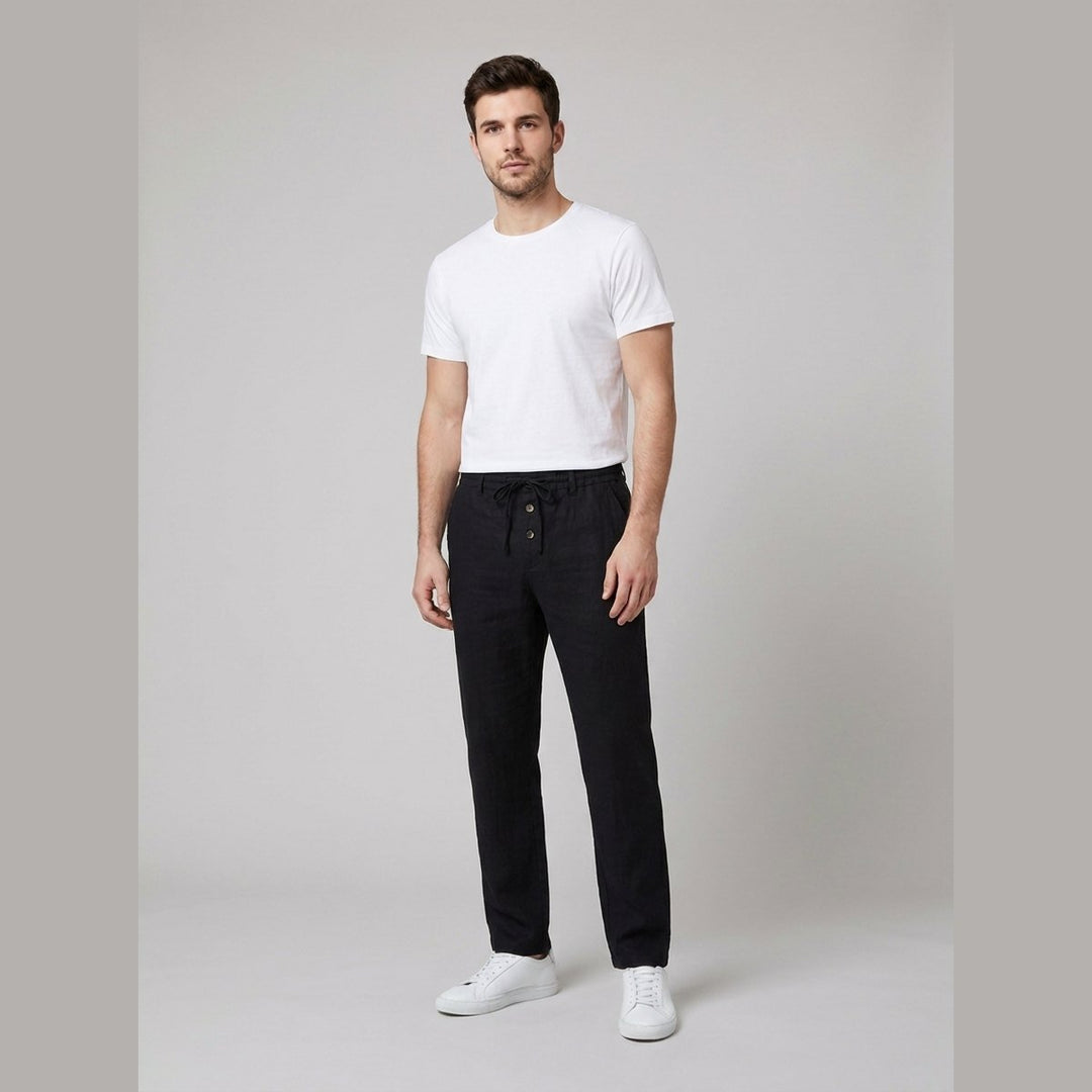 Felix | Herren Leinen Relaxed-Fit Bundfalten-Hose mit Kordelzug