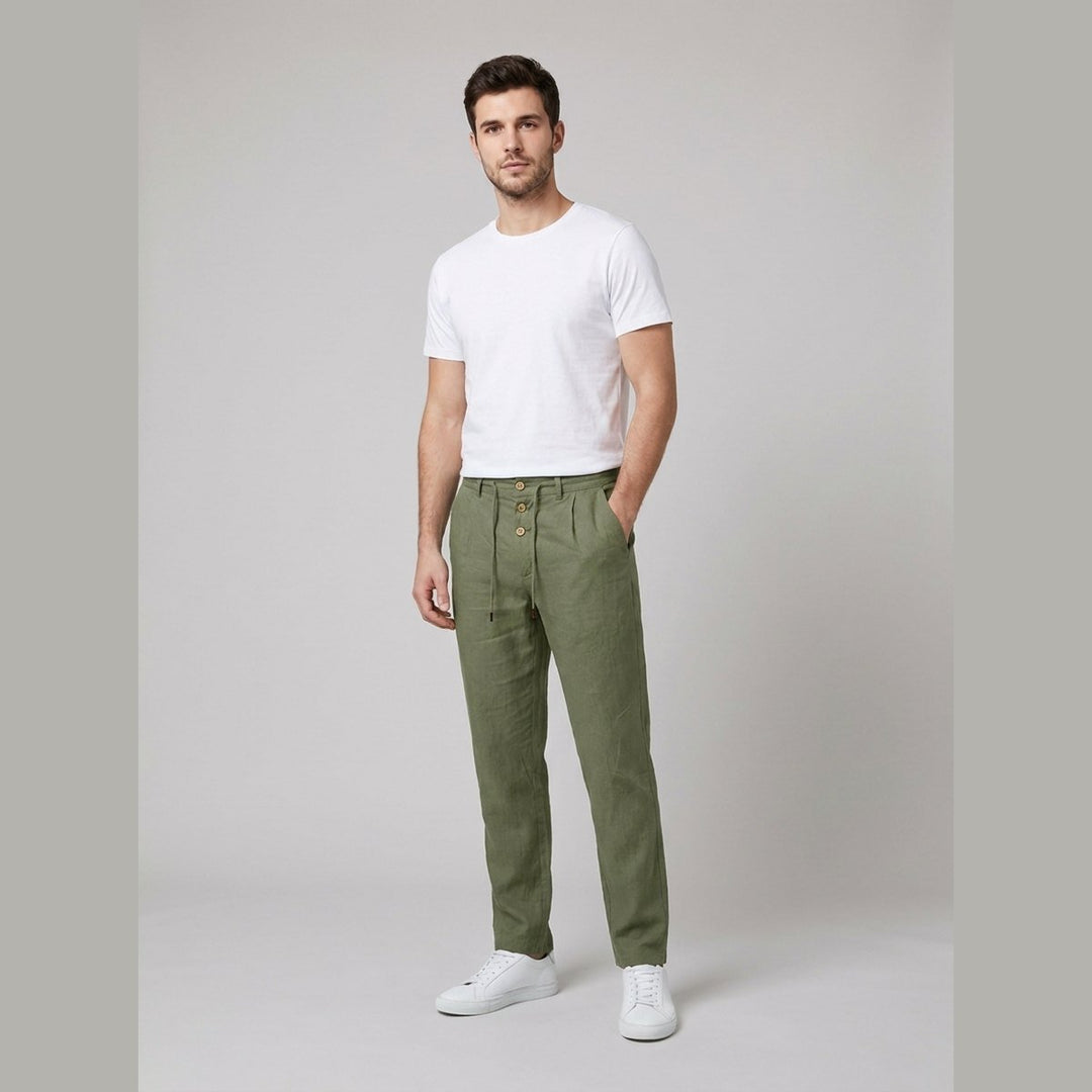 Felix | Herren Leinen Relaxed-Fit Bundfalten-Hose mit Kordelzug