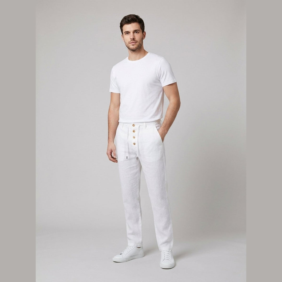Felix | Herren Leinen Relaxed-Fit Bundfalten-Hose mit Kordelzug