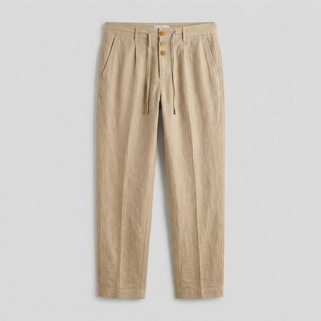 Felix | Herren Leinen Relaxed-Fit Bundfalten-Hose mit Kordelzug