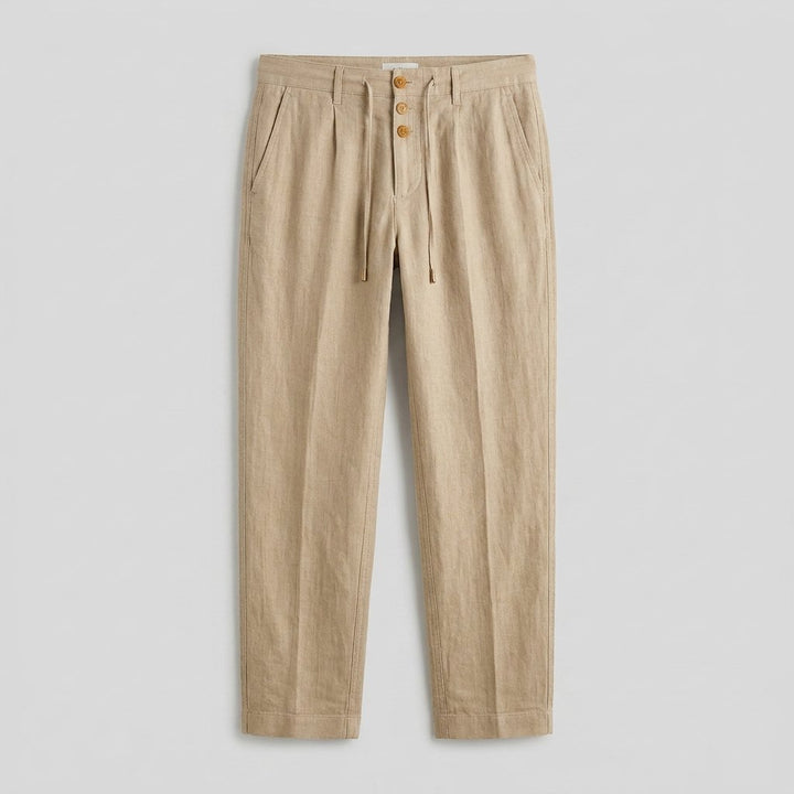 Felix | Herren Leinen Relaxed-Fit Bundfalten-Hose mit Kordelzug