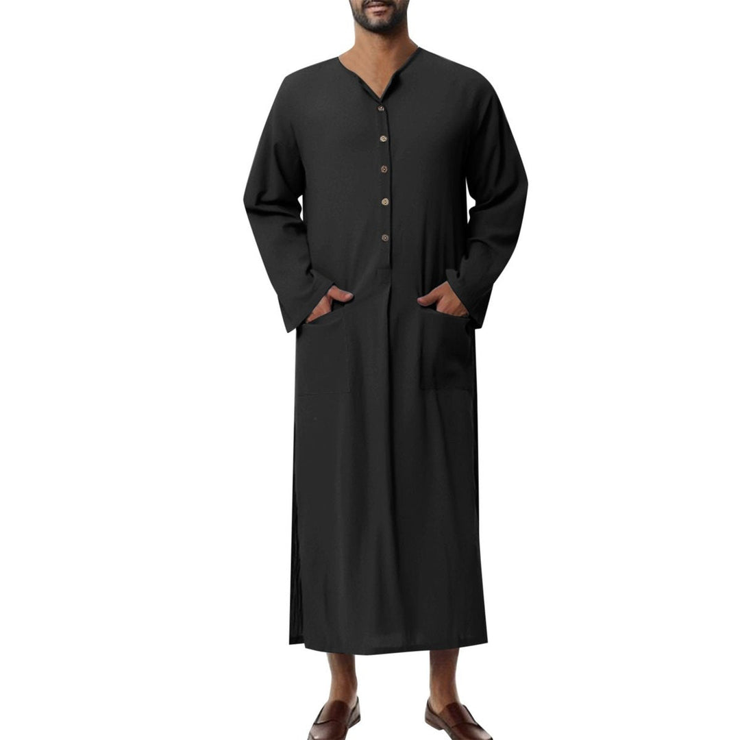 Moritz | Herren Leinen Tunika Kaftan bodenlang weiter Schnitt Stehkragen Knopfblende
