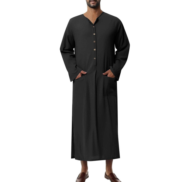 Moritz | Herren Leinen Tunika Kaftan bodenlang weiter Schnitt Stehkragen Knopfblende