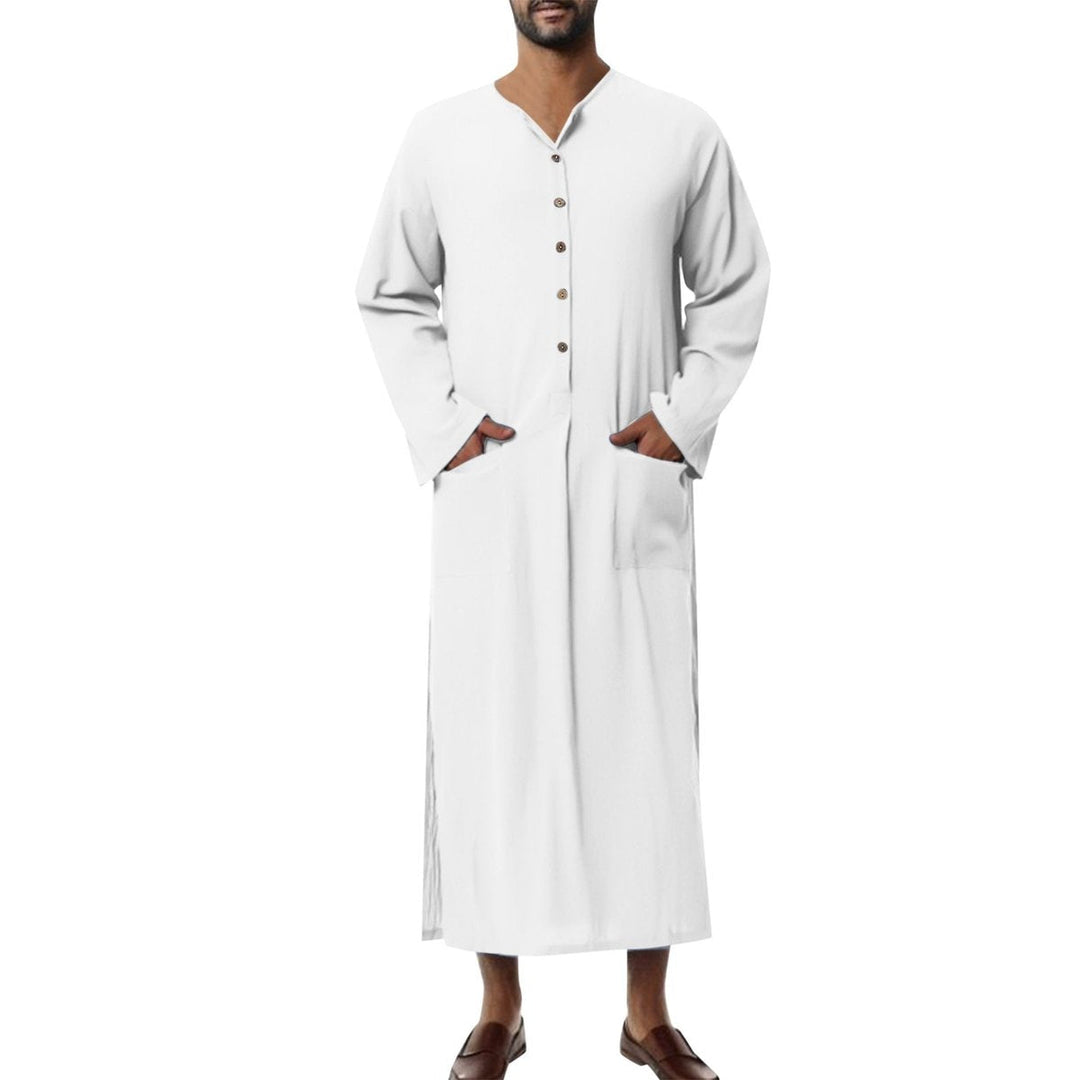 Moritz | Herren Leinen Tunika Kaftan bodenlang weiter Schnitt Stehkragen Knopfblende