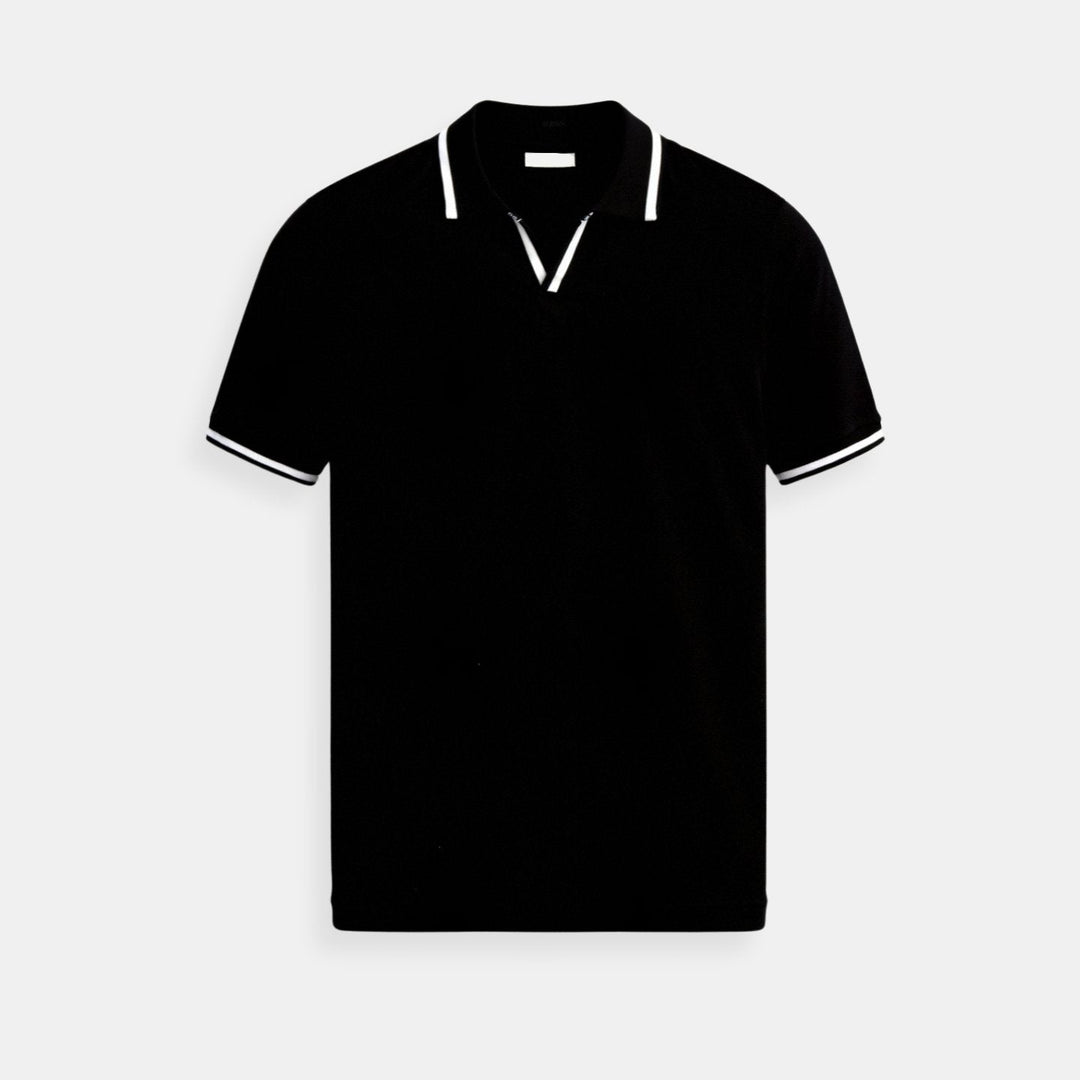 Stefan | Herren Slim-Fit Strick-Poloshirt mit offenem Kragen und Kontrastdetails