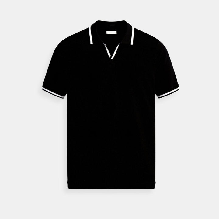Stefan | Herren Slim-Fit Strick-Poloshirt mit offenem Kragen und Kontrastdetails