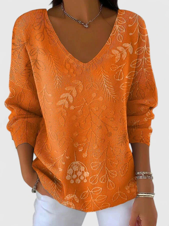 Leonie | Damen Freizeit-Top mit V-Ausschnitt und Blumenmuster