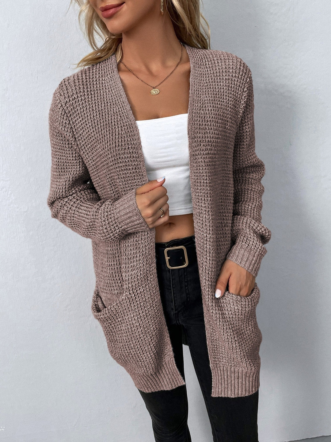 Doris | Damen Langärmlige Strickjacke mit offener Vorderseite