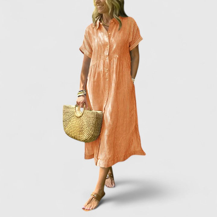 Maja | Damen Lockeres Gestreiftes Hemd-Midikleid
