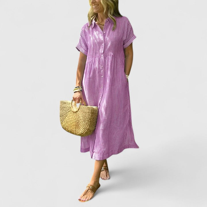 Maja | Damen Lockeres Gestreiftes Hemd-Midikleid