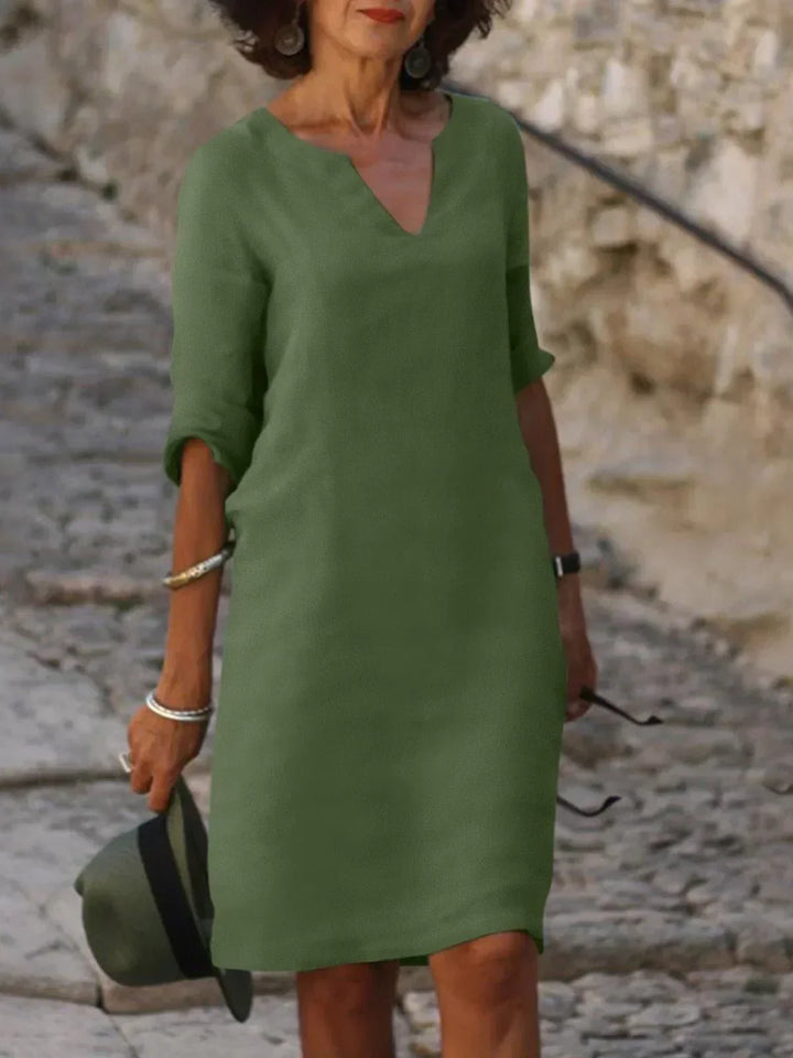 Natalie | Damen Elegantes Midi Kleid Mit Kerbausschnitt