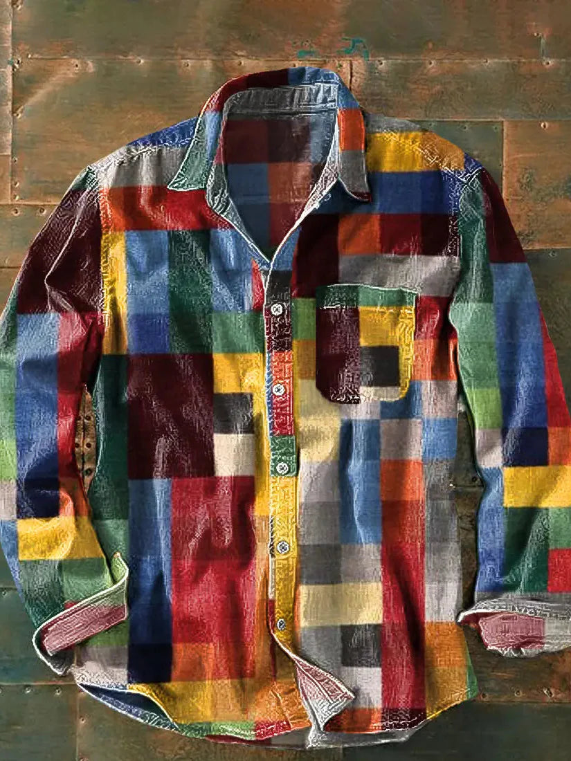 Franz | Herren Lässiges Langarmhemd mit Patchwork-Design