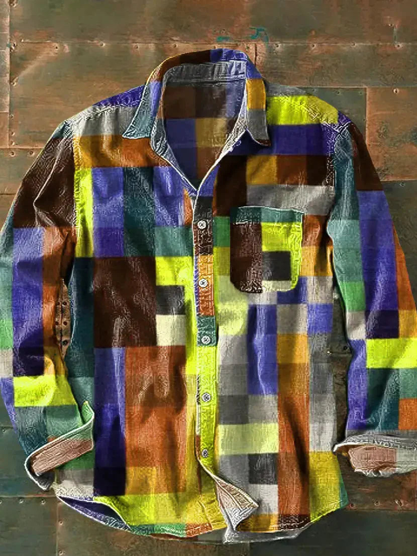 Franz | Herren Lässiges Langarmhemd mit Patchwork-Design