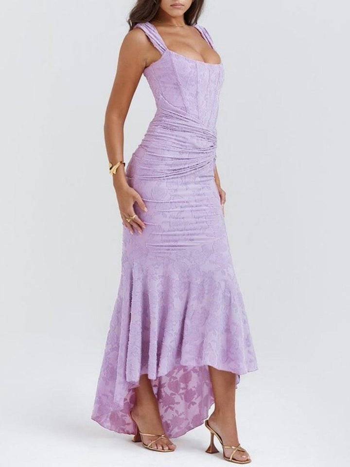 Rosie | Damen-Jacquardkleid mit Spitzenkorsett, Raffungen und Meerjungfrausaum