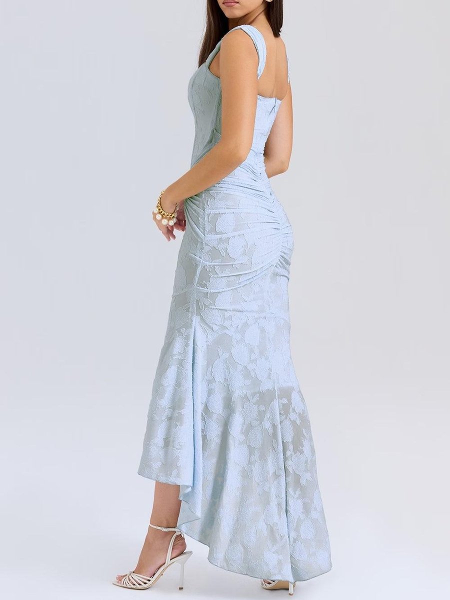 Rosie | Damen-Jacquardkleid mit Spitzenkorsett, Raffungen und Meerjungfrausaum