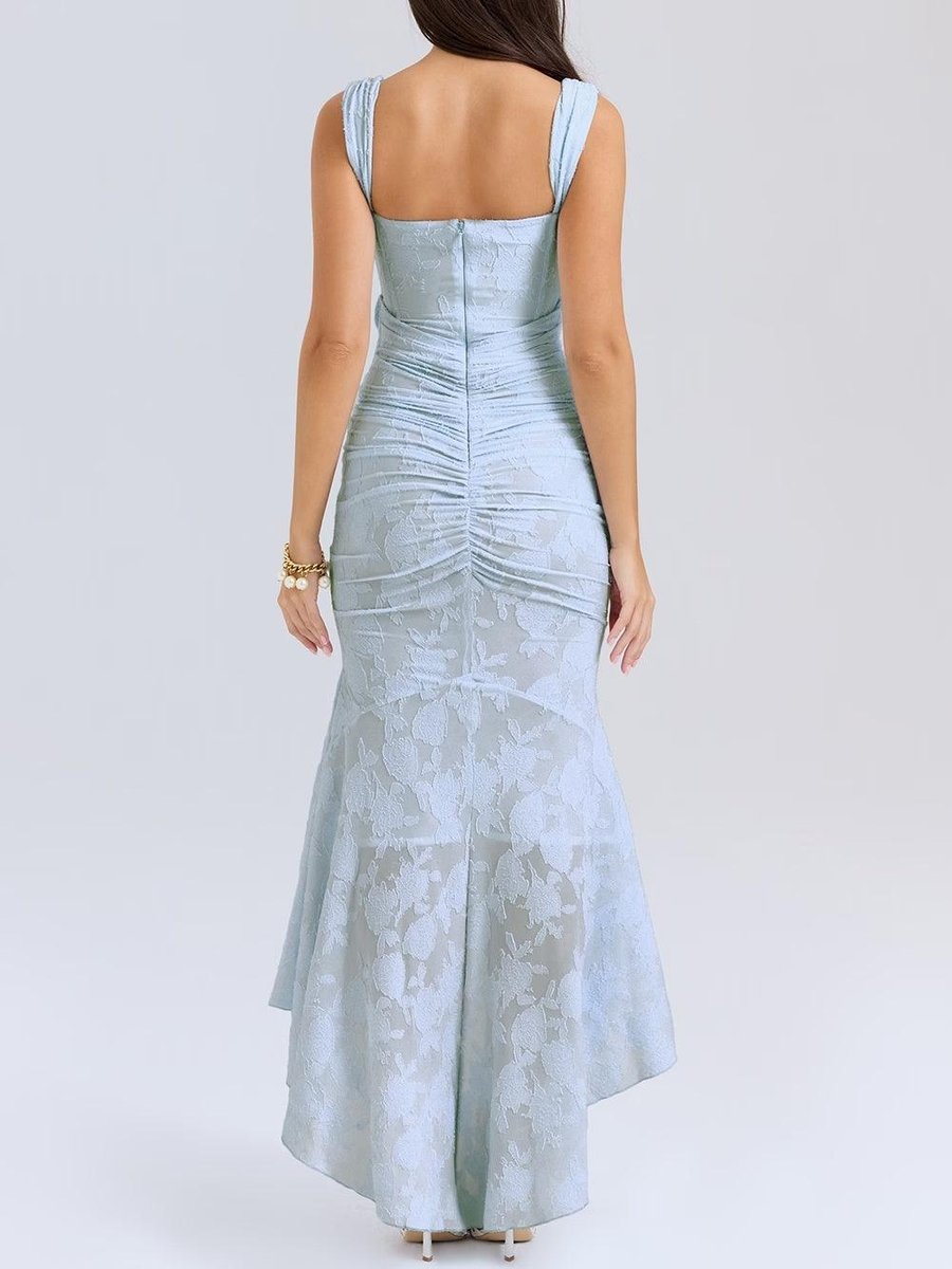 Rosie | Damen-Jacquardkleid mit Spitzenkorsett, Raffungen und Meerjungfrausaum