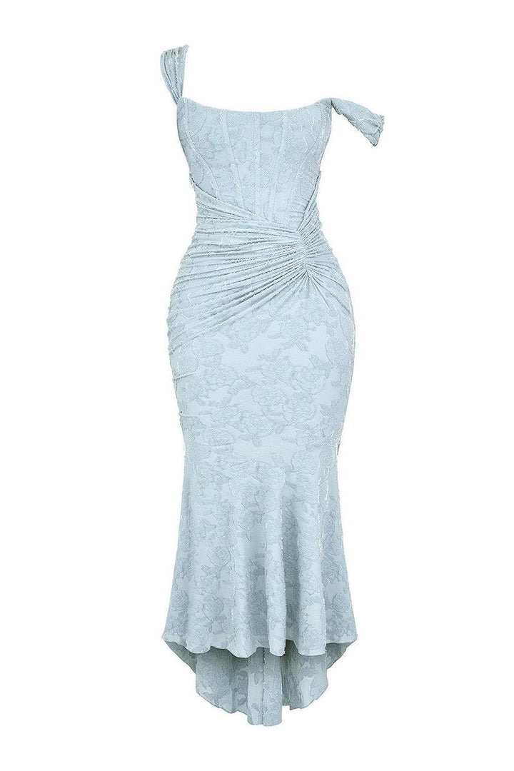 Rosie | Damen-Jacquardkleid mit Spitzenkorsett, Raffungen und Meerjungfrausaum